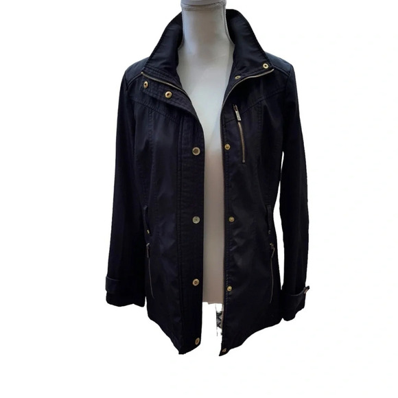 Michael Kors Women’s Black Utility Jacket with Gold Hardware Size Medium - Picture 1 of 15